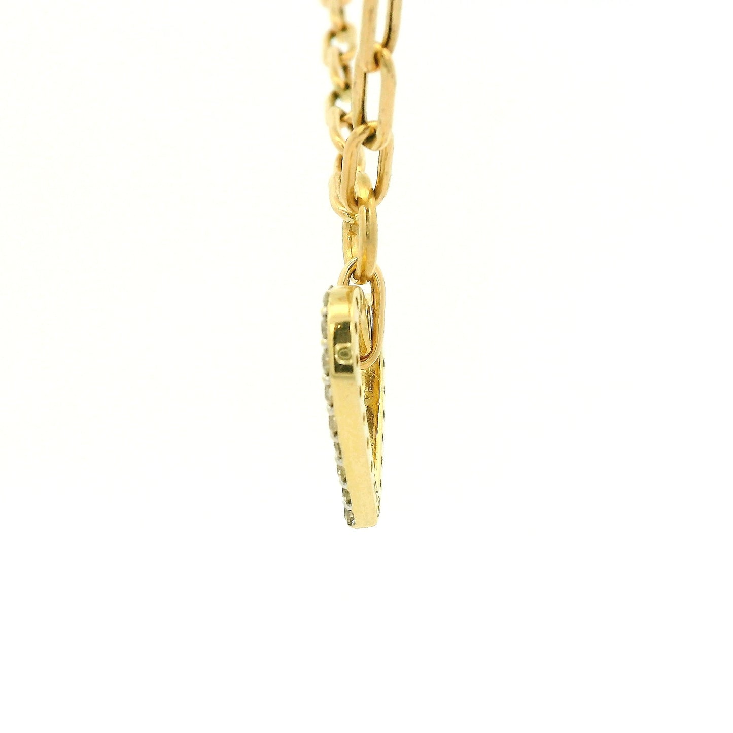 A gold heart-shaped pendant necklace with a pavé diamond outline, suspended from a gold paperclip chain on a white background at Forever Rox Fine Jewelry, Lake Tahoes Best Jewelry Store