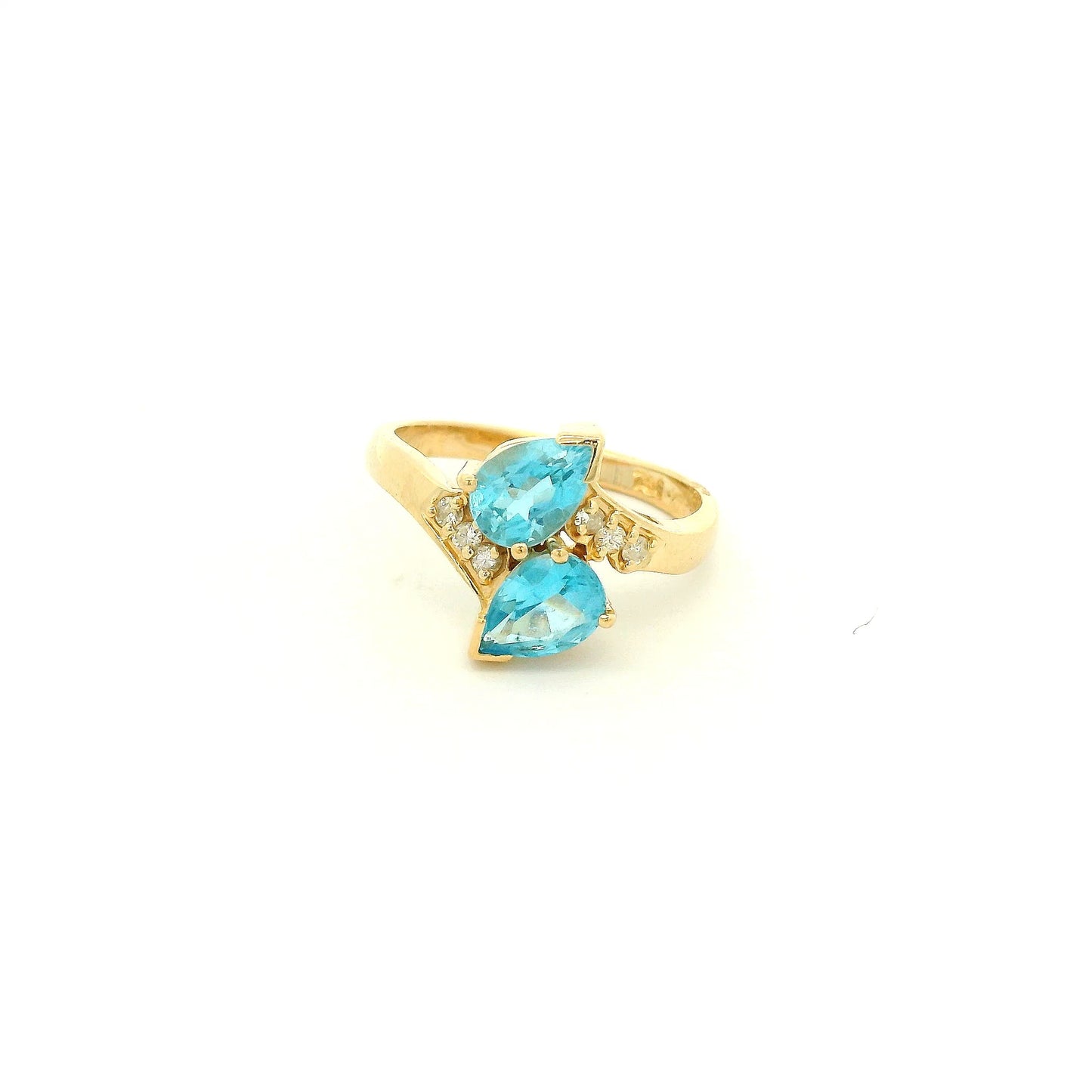 A Yellow Gold Ring with two pear cut natural Topaz with diamonds at Forever Rox Fine Jewelry, Lake Tahoes Best Jewelry Store