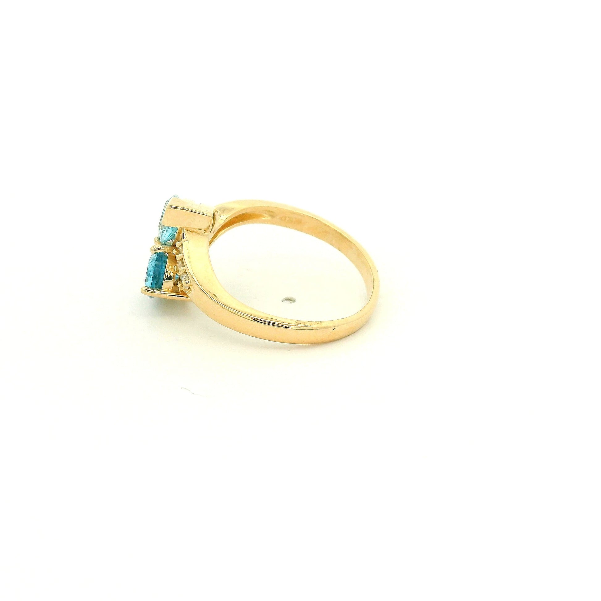 A Yellow Gold Ring with two pear cut natural Topaz with diamonds at Forever Rox Fine Jewelry, Lake Tahoes Best Jewelry Store