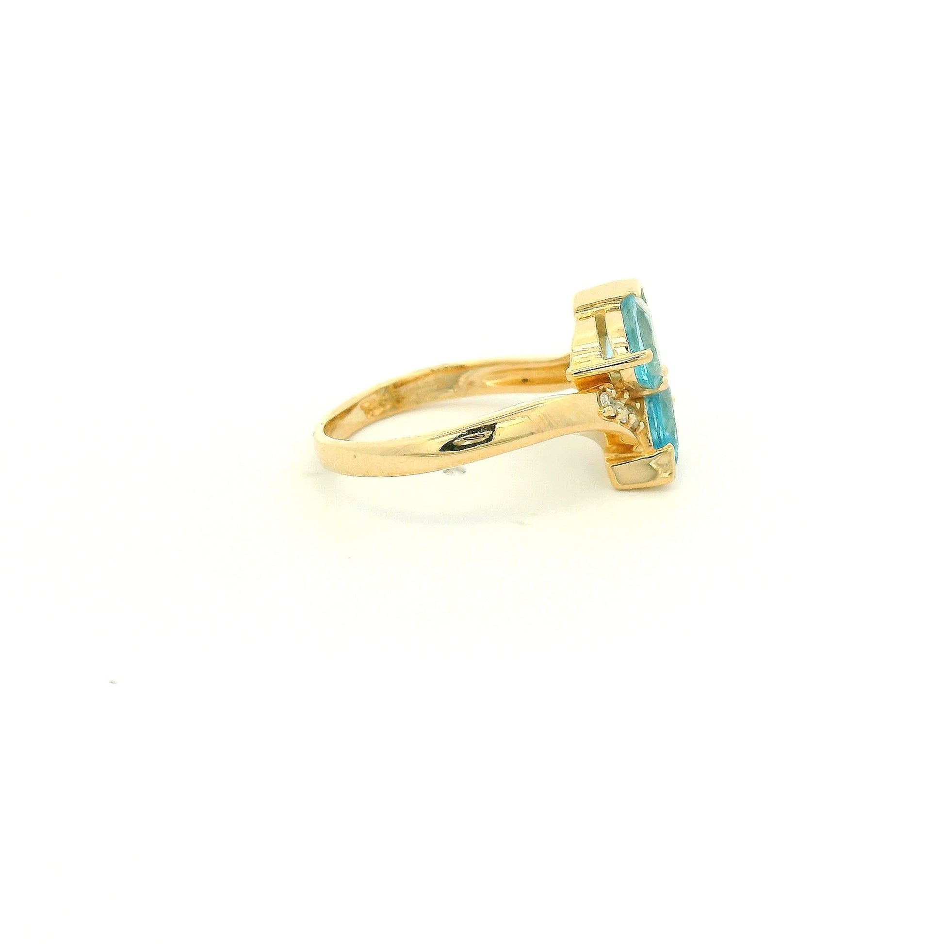 A Yellow Gold Ring with two pear cut natural Topaz with diamonds at Forever Rox Fine Jewelry, Lake Tahoes Best Jewelry Store