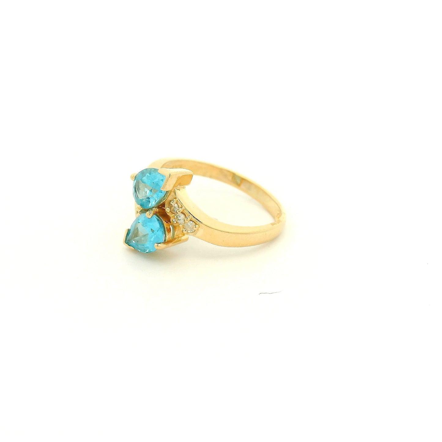 A Yellow Gold Ring with two pear cut natural Topaz with diamonds at Forever Rox Fine Jewelry, Lake Tahoes Best Jewelry Store