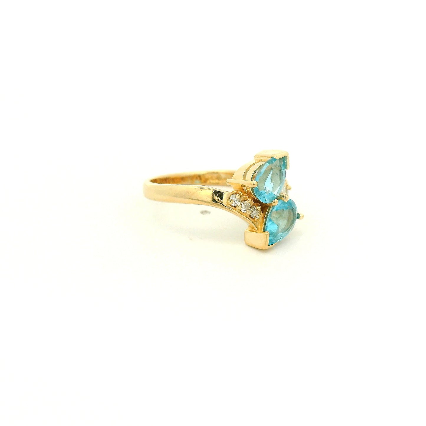 A Yellow Gold Ring with two pear cut natural Topaz with diamonds at Forever Rox Fine Jewelry, Lake Tahoes Best Jewelry Store