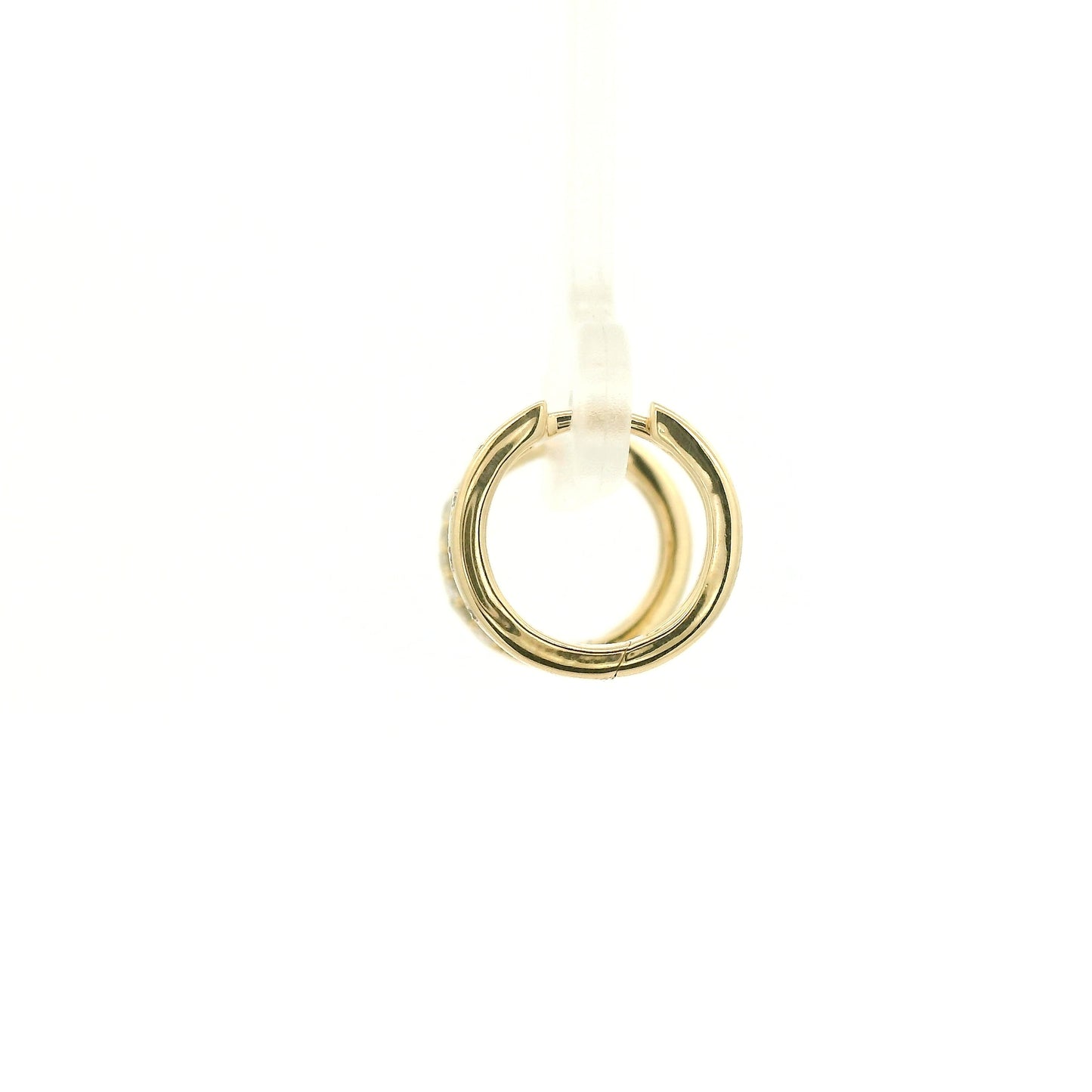 A Pair of Yellow Gold Hoop Earrings with flush set round cut natural Diamonds at Forever Rox Fine Jewelry, Lake Tahoes Best Jewelry Store