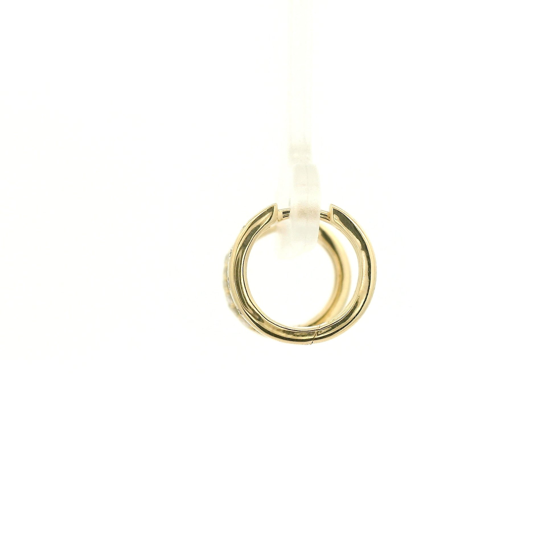 A Pair of Yellow Gold Hoop Earrings with flush set round cut natural Diamonds at Forever Rox Fine Jewelry, Lake Tahoes Best Jewelry Store