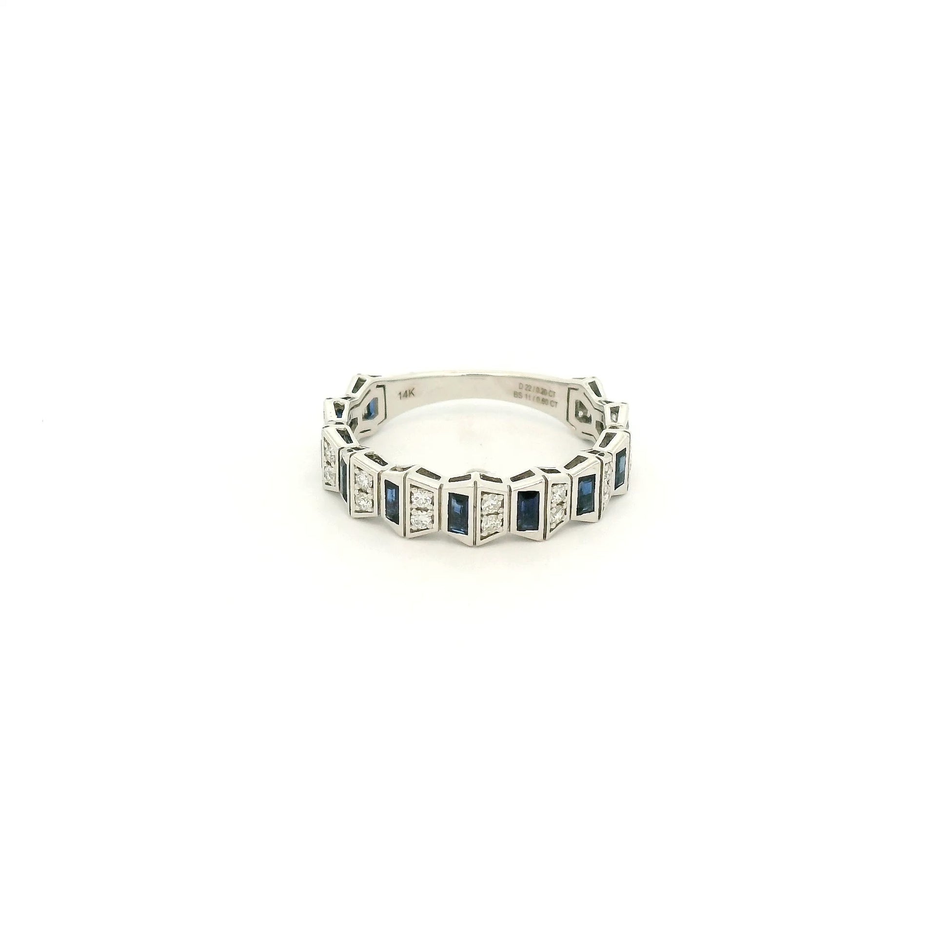A White Gold Geometric Style Ring with natural Sapphires & Natural Diamonds at Forever Rox Fine Jewelry, Lake Tahoes Best Jewelry Store
