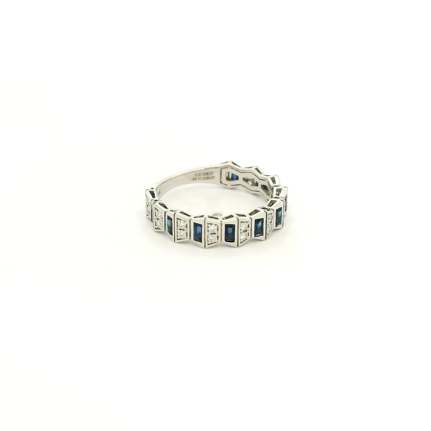 A White Gold Geometric Style Ring with natural Sapphires & Natural Diamonds at Forever Rox Fine Jewelry, Lake Tahoes Best Jewelry Store
