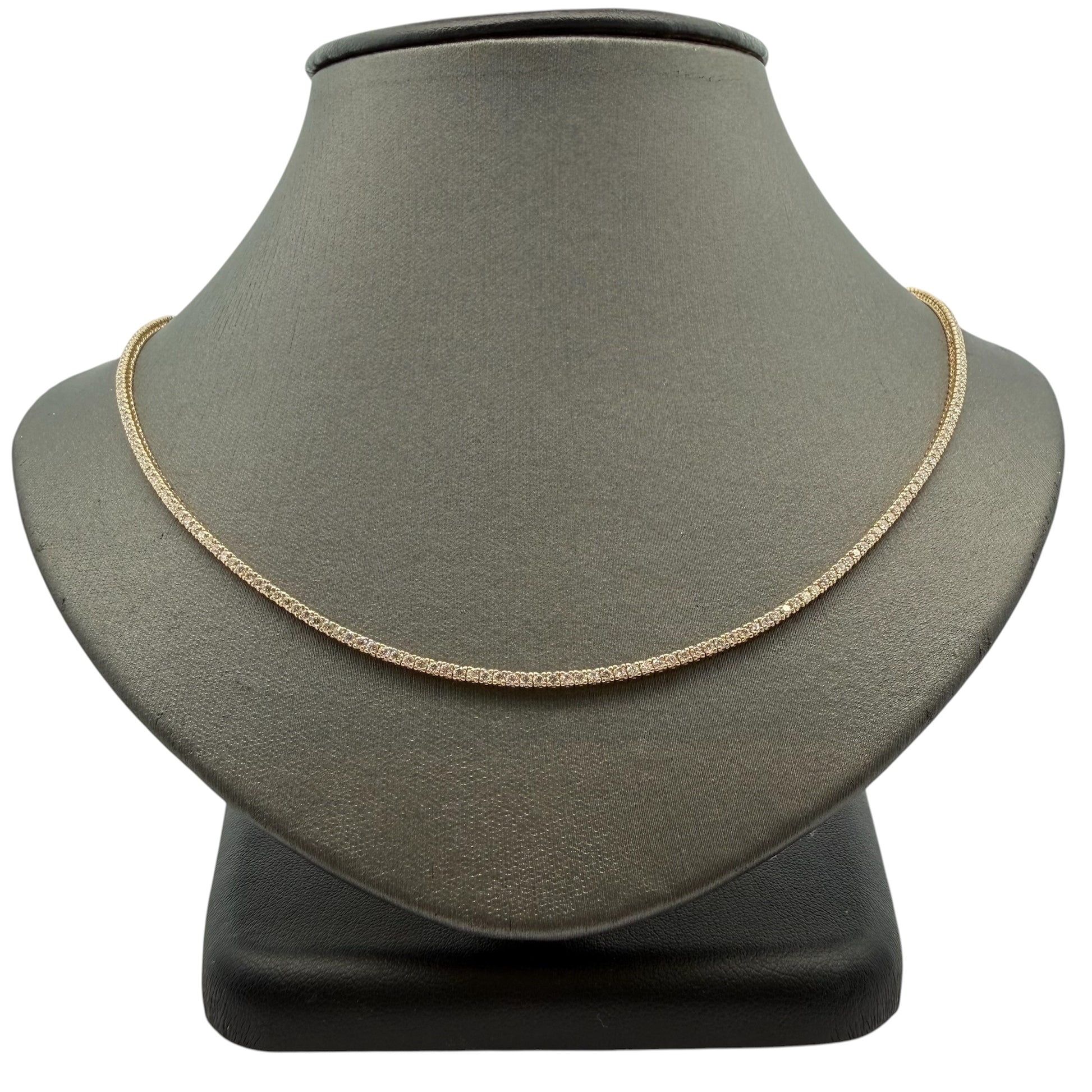 A Yellow Gold Diamond Tennis Necklace That Goes Halfway Around at Forever Rox Fine Jewelry, Lake Tahoes Best Jewelry Store