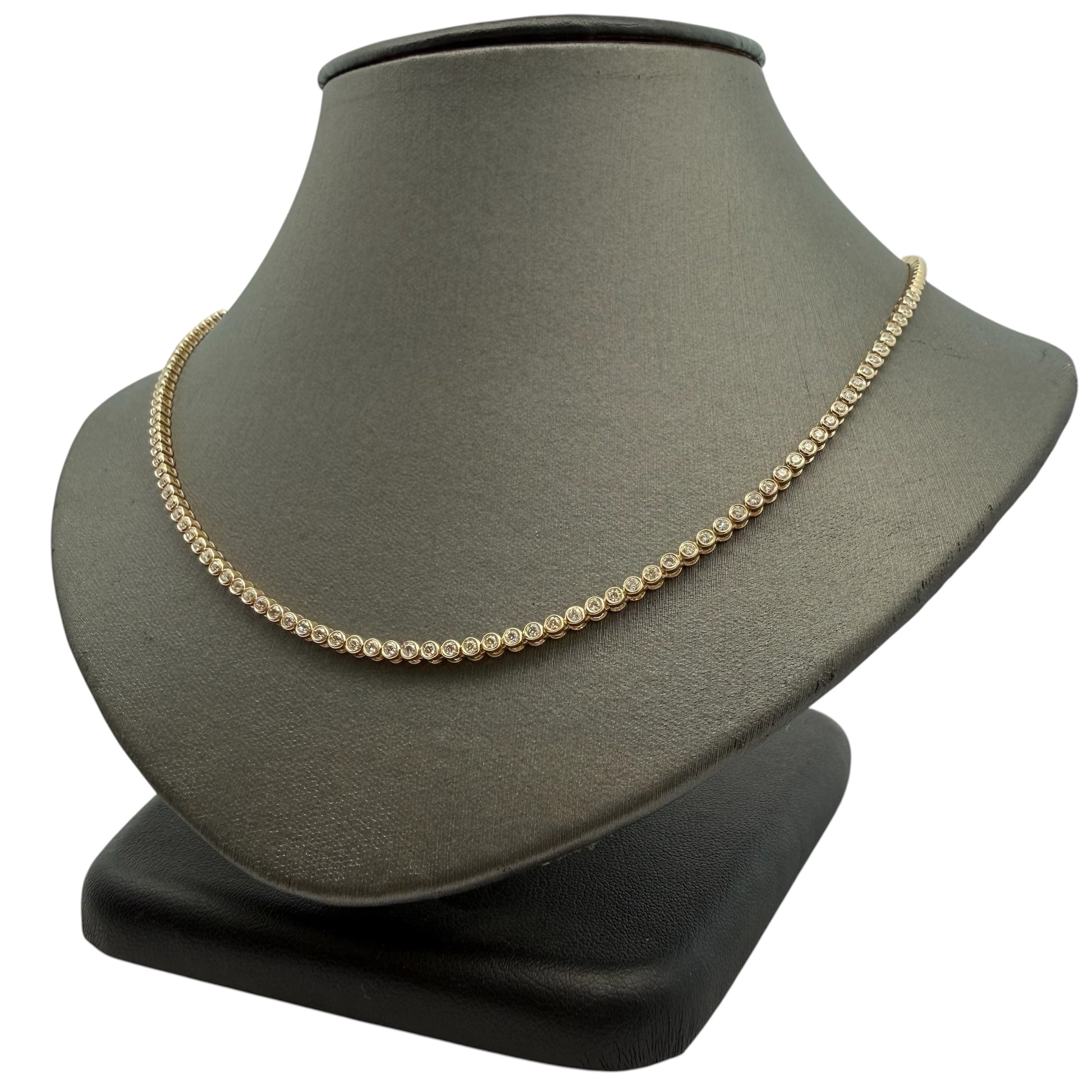 A Yellow Gold Diamond Tennis Necklace with Bezel Set Diamonds at Forever Rox Fine Jewelry, Lake Tahoes Best Jewelry Store