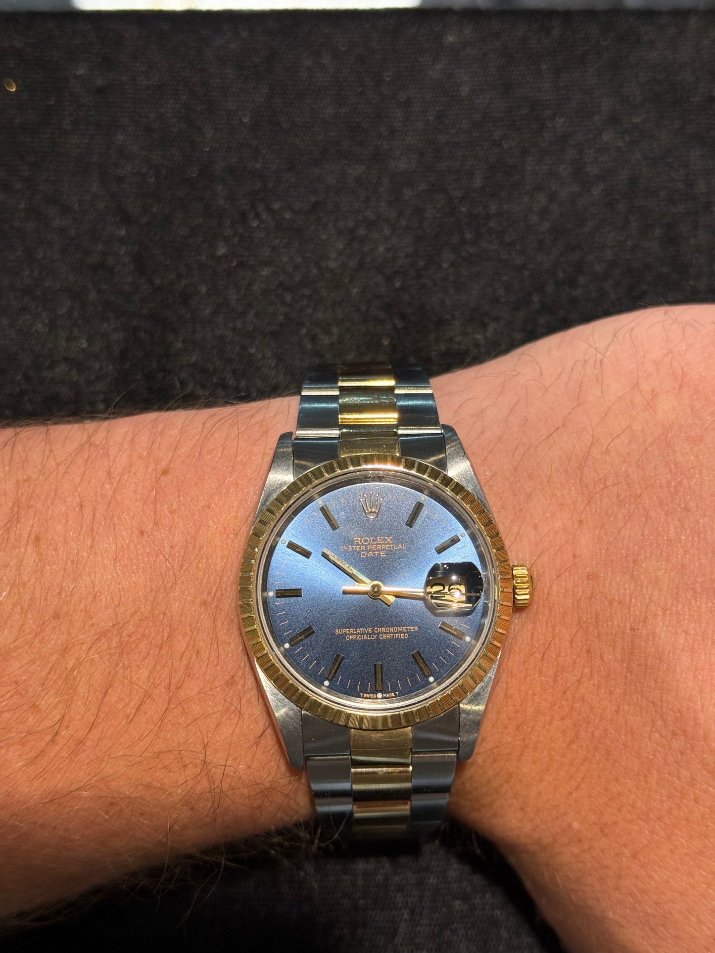 Two Tone Rolex Blue Sunburst Dial Oyster Date