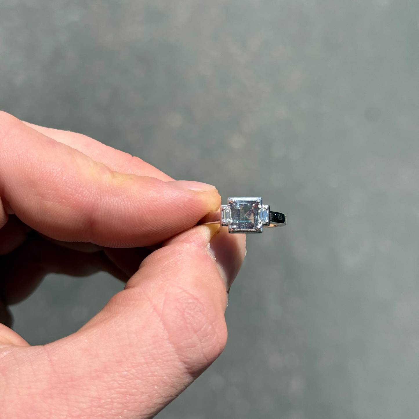 Square Step Cut Fine Alexandrite From The Smithsonian Institute with Two Baguette Diamonds Ring