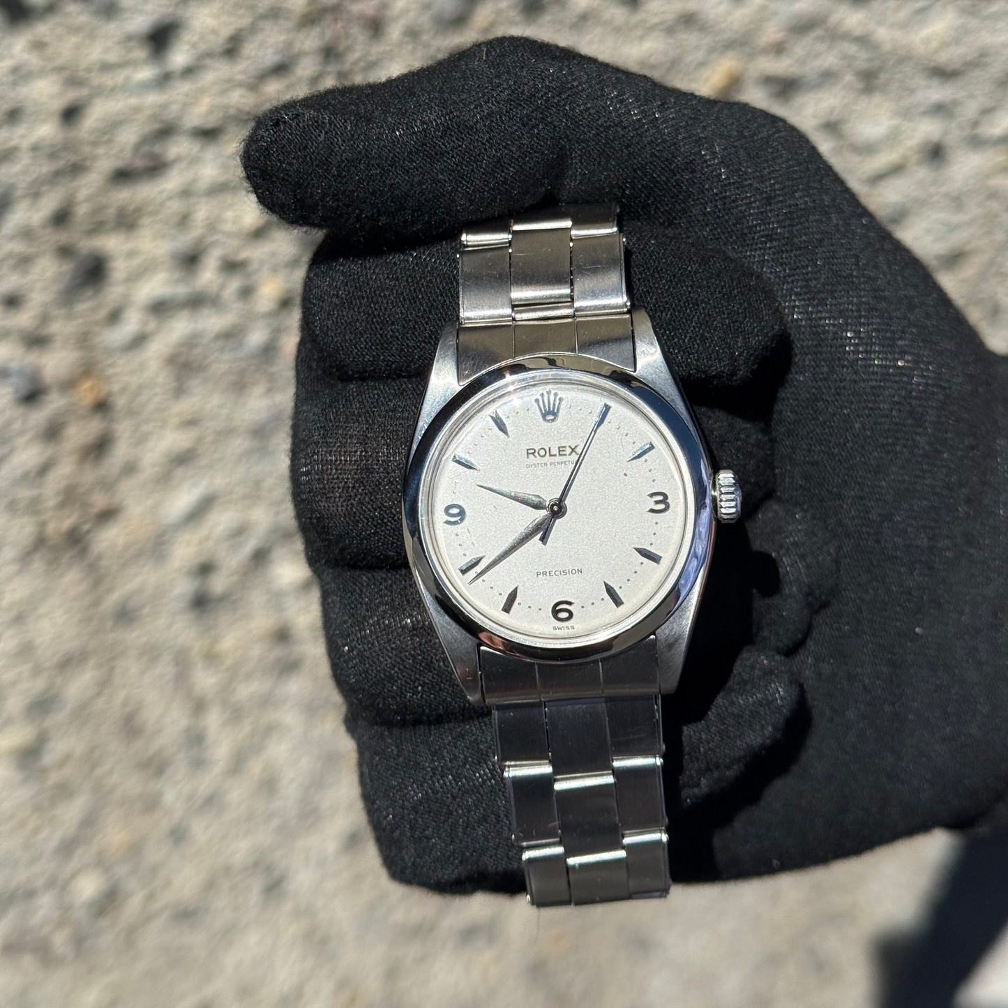 1953 Rolex Oyster Perpetual Ref. 6298 “Pre-Explorer” 36mm Stainless Steel Bubbleback w/ Original Rivet Oyster Bracelet Original 3,6,9 Dial.
