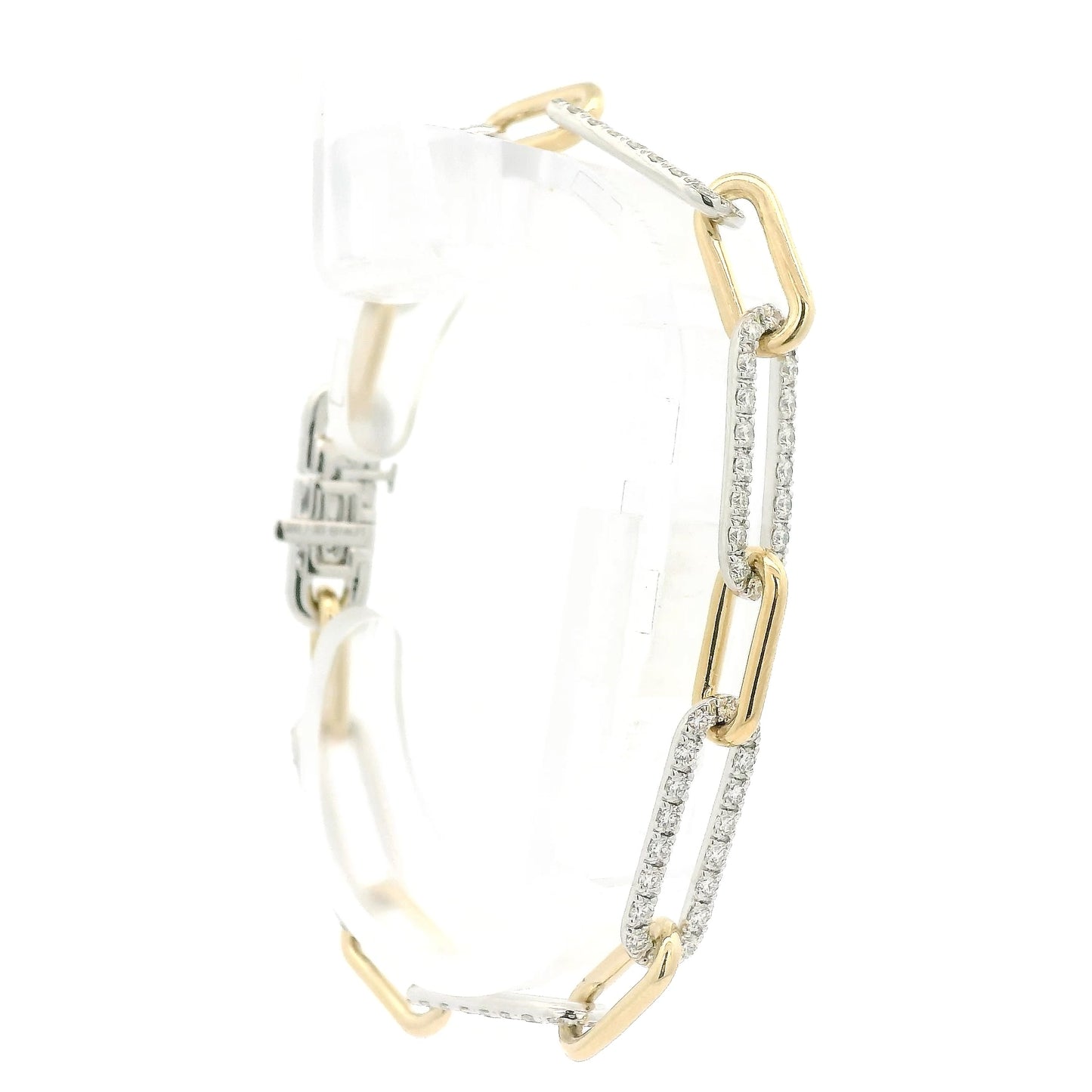 A Two Tone Gold Paperclip Bracelet with natrual Diamond links at Forever Rox Fine Jewelry, Lake Tahoes Best Jewelry Store
