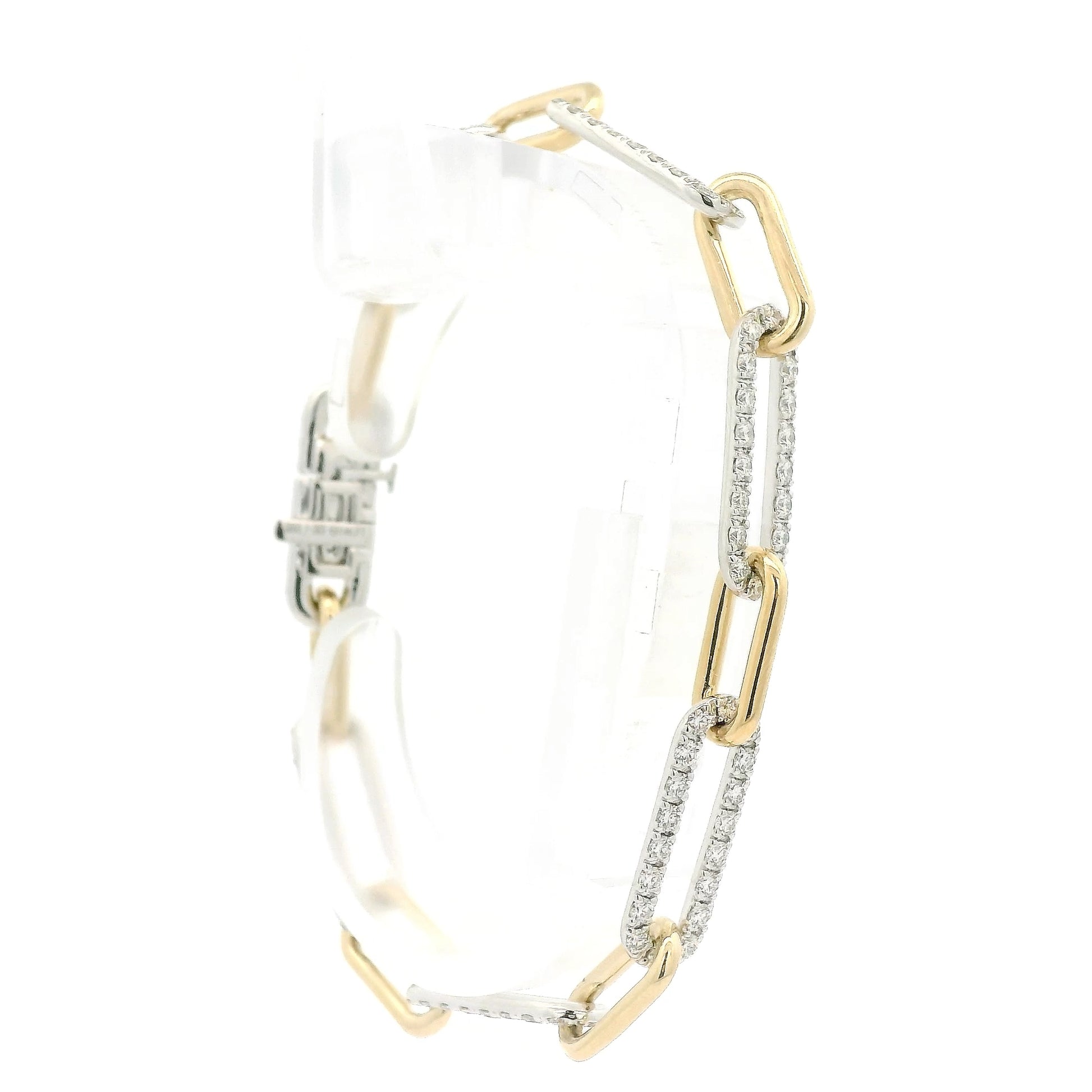 A Two Tone Gold Paperclip Bracelet with natrual Diamond links at Forever Rox Fine Jewelry, Lake Tahoes Best Jewelry Store