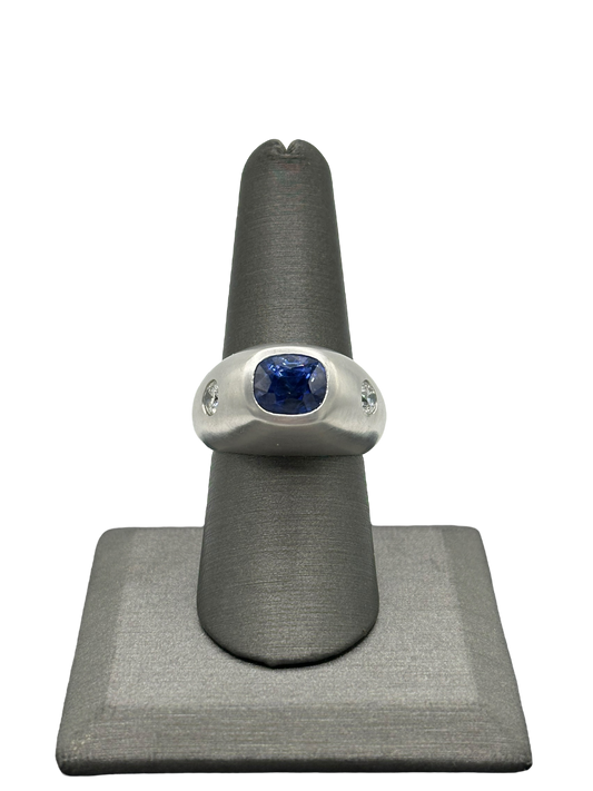 Mens Non Heat Treated Ceylon Sapphire and Diamond Ring