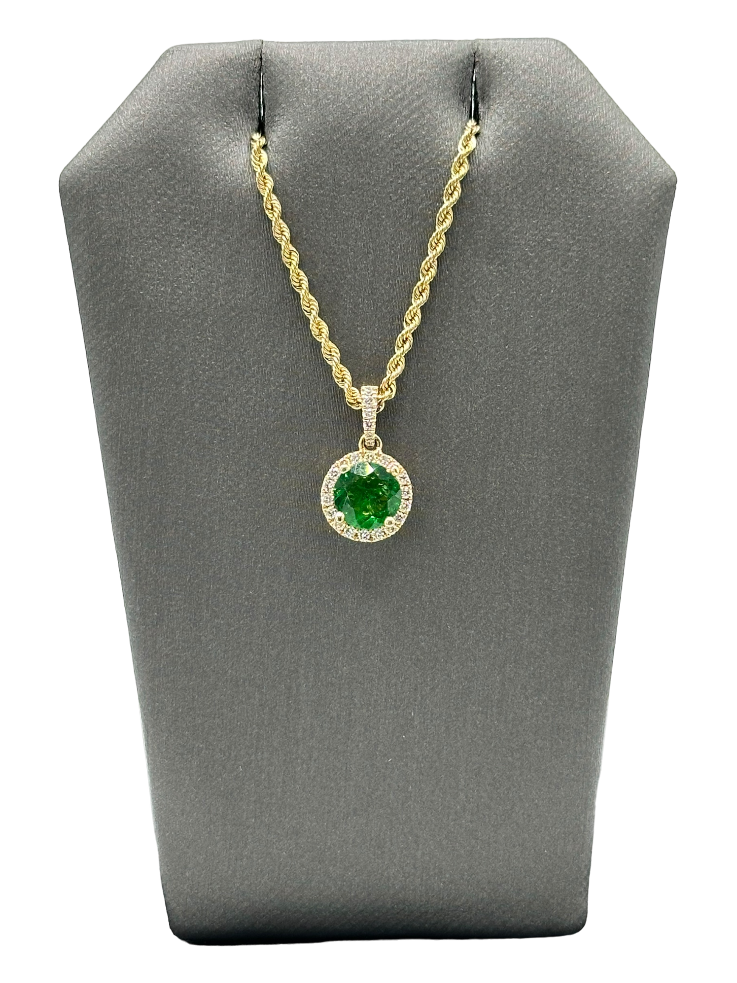 Tsavorite Pendant With Diamond Halo & Diamond Bail