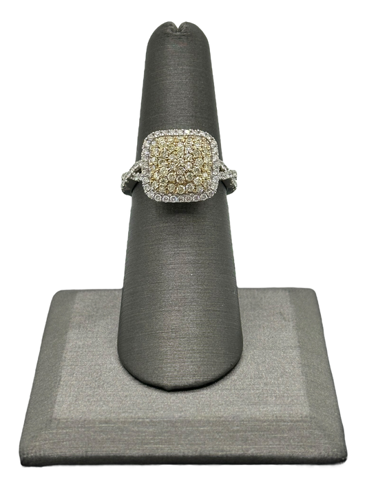 Two Tone Pavé Set Yellow & White Diamond Ring With Crossover Shank