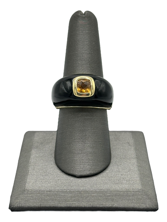 Yellow Gold & Black Onyx Ring With Yellow Sapphire