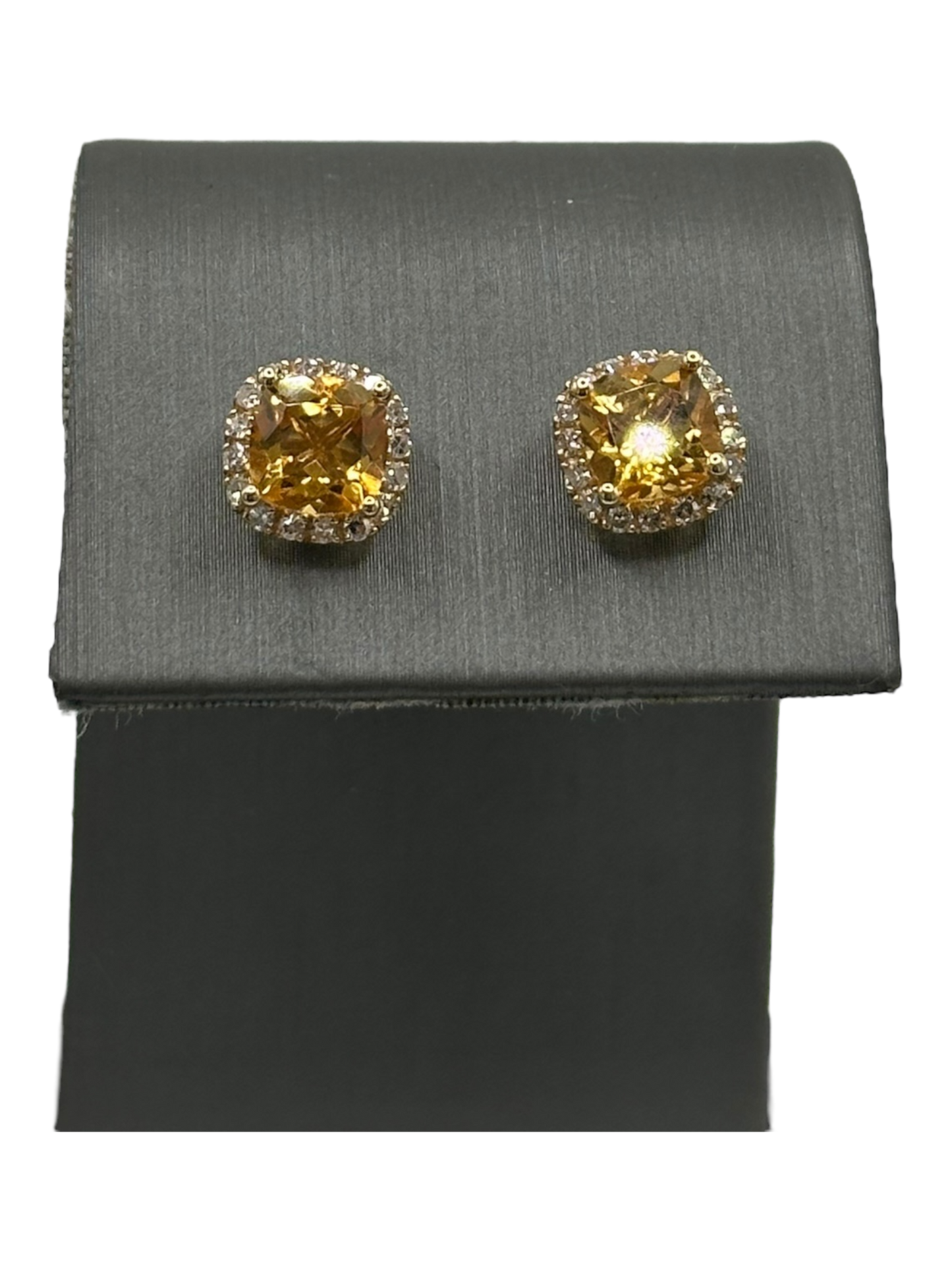 Citrine Studs With Diamond Halo