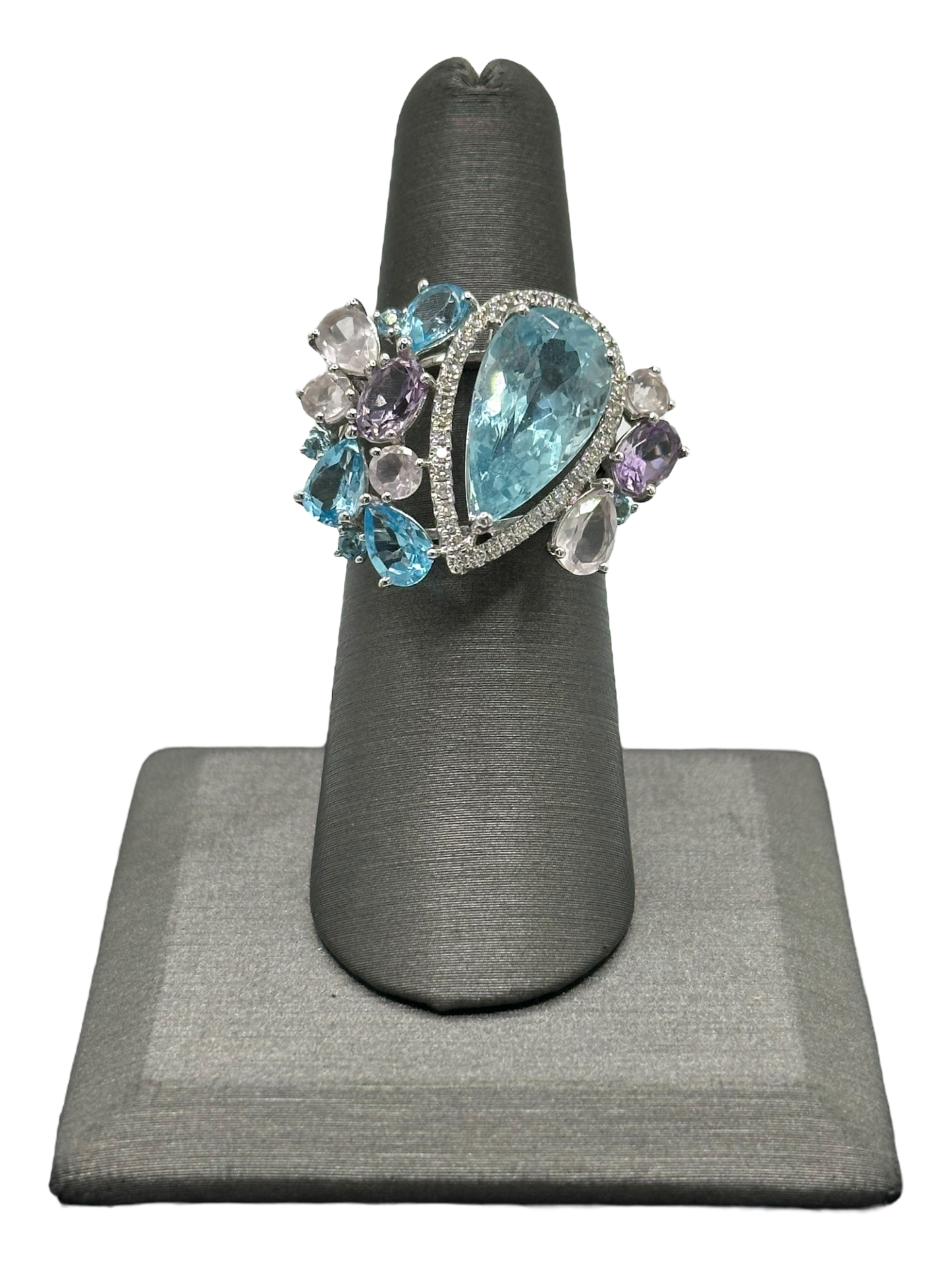 Multi Stone Ring With Pear Shape Aquamarine