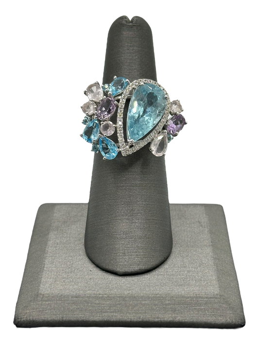 Multi Stone Ring With Pear Shape Aquamarine