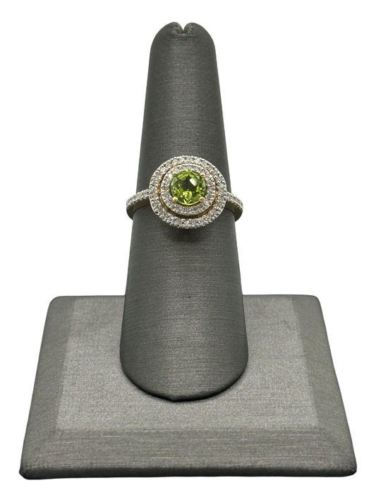 Peridot Ring With Double Diamond Halo