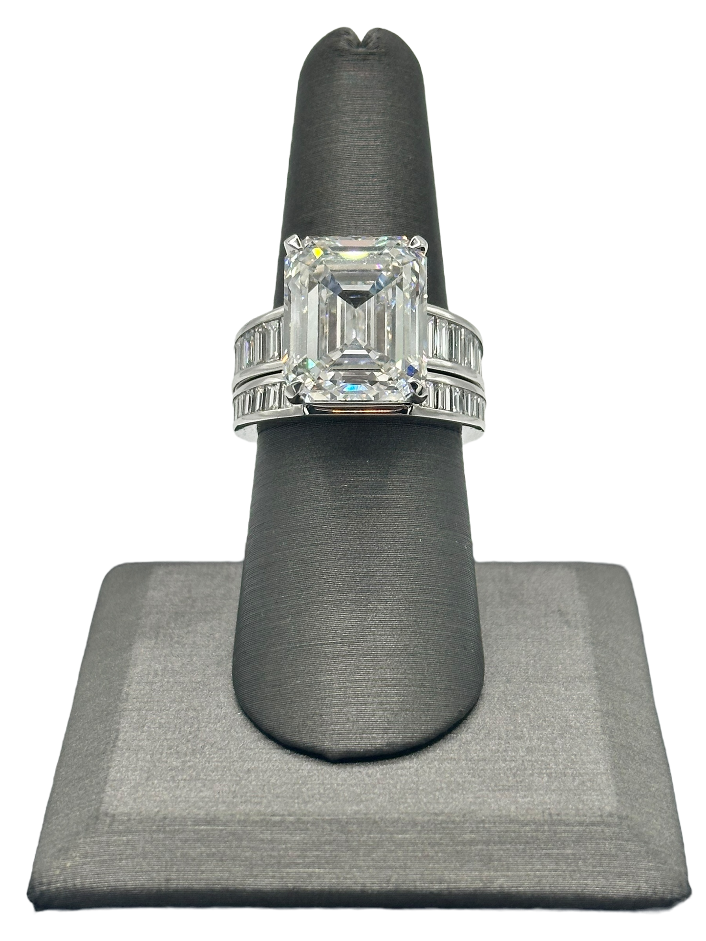 Custom Emerald Cut Diamond Ring With Fitted Emerald Cut Diamond Band