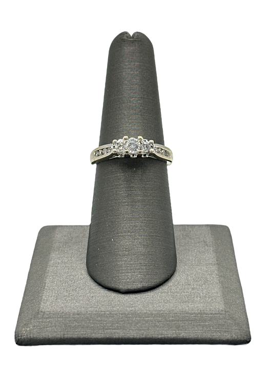 3 Round Diamond Bridal Ring With Channel Set Diamonds Down Shank