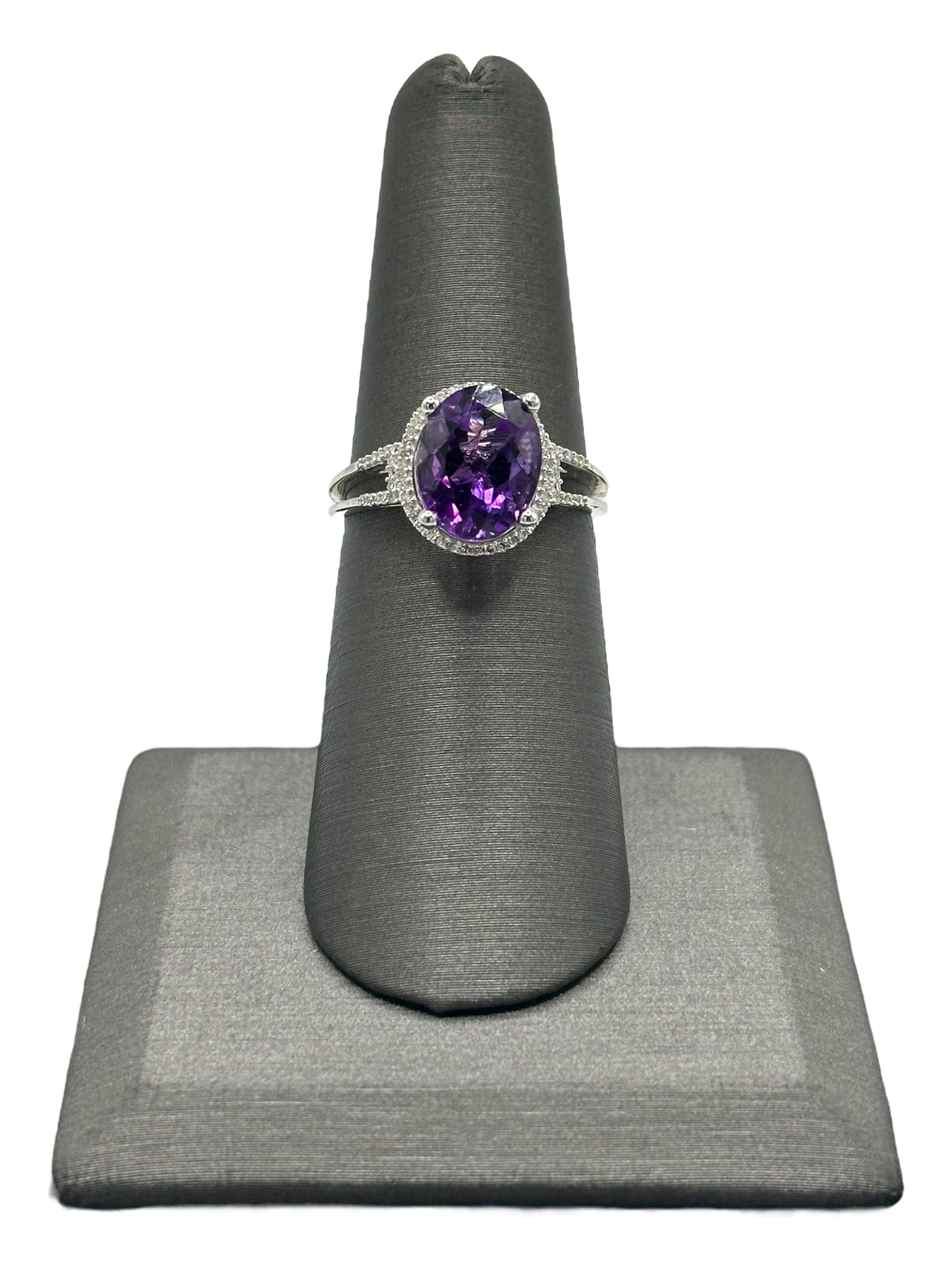 Oval Amethyst Ring With Diamond Halo