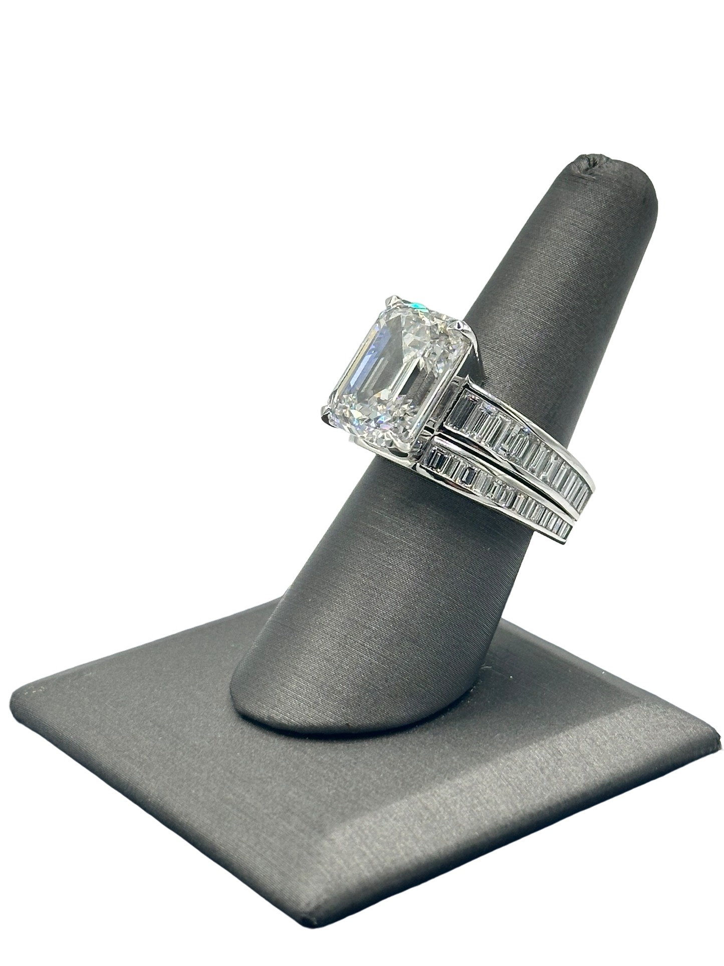 Custom Emerald Cut Diamond Ring With Fitted Emerald Cut Diamond Band