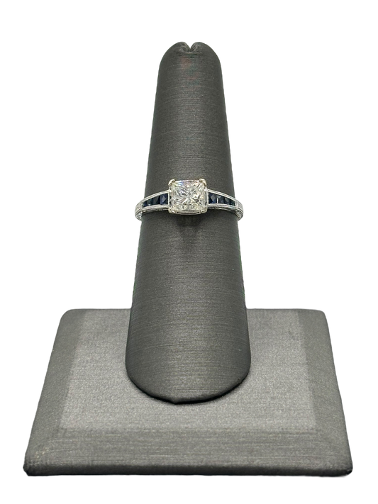 Princess Cut Diamond Bridal Ring With Blue Sapphires