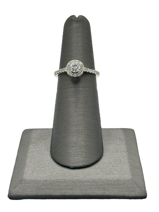 Round Cut Diamond Bridal Ring With Diamond Halo & Diamonds Down Shank