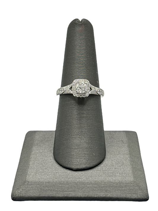 Cushion Cut Bridal Ring With Diamond Halo & Diamonds Down Shank