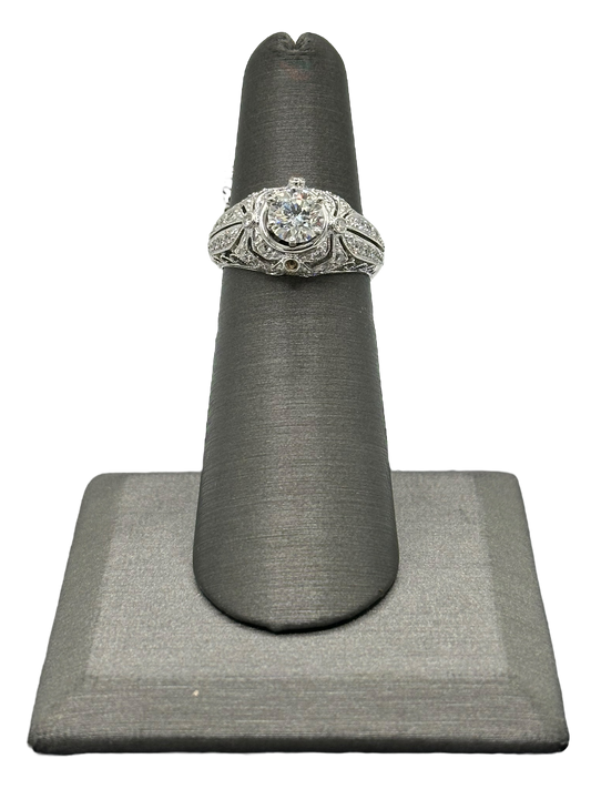 Round Cut Diamond Bridal Ring With Melee Diamonds