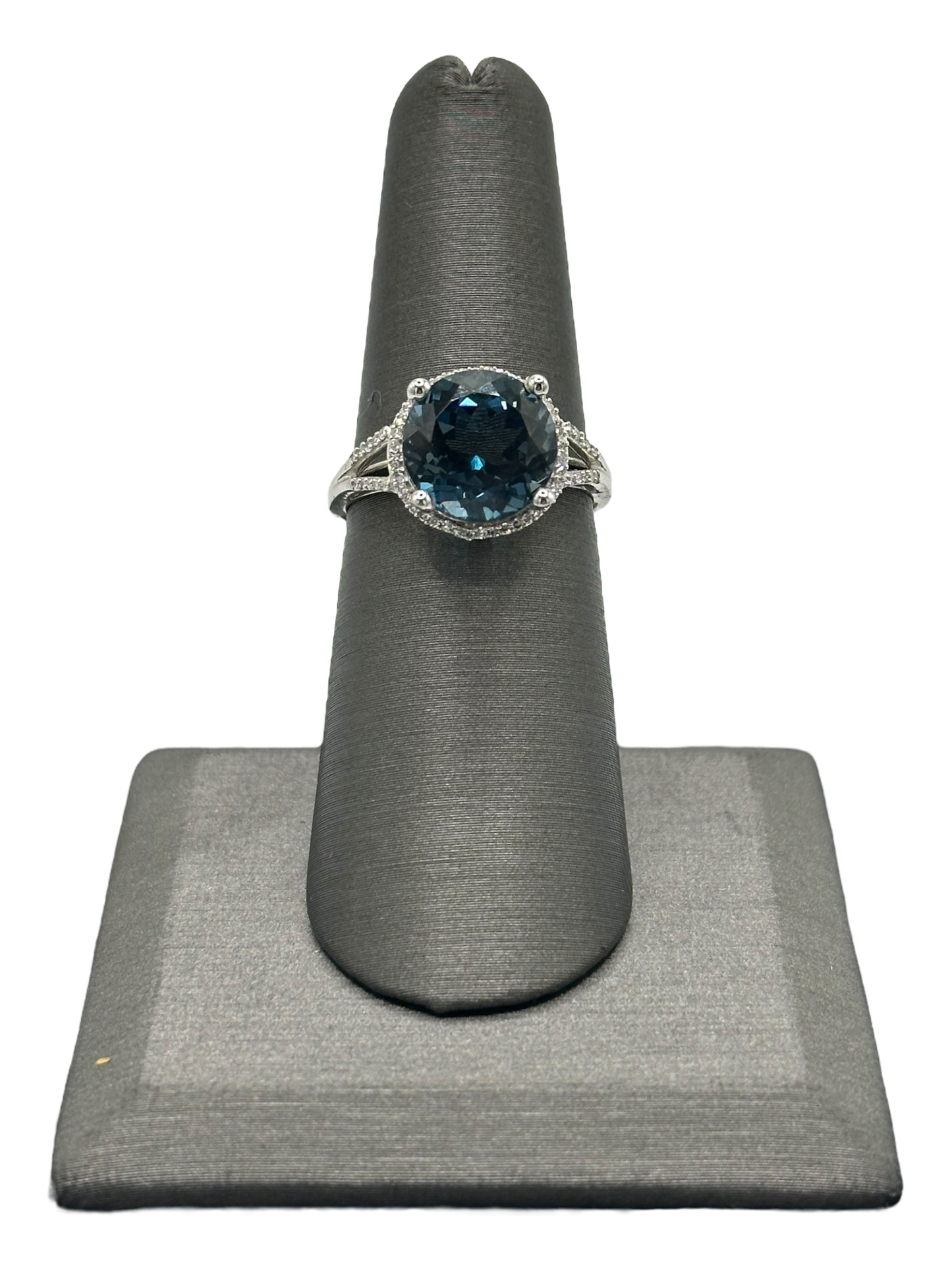 London Blue Topaz Ring With Diamond Halo