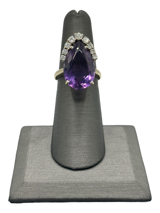 Pear Shape Amethyst Ring With Diamonds