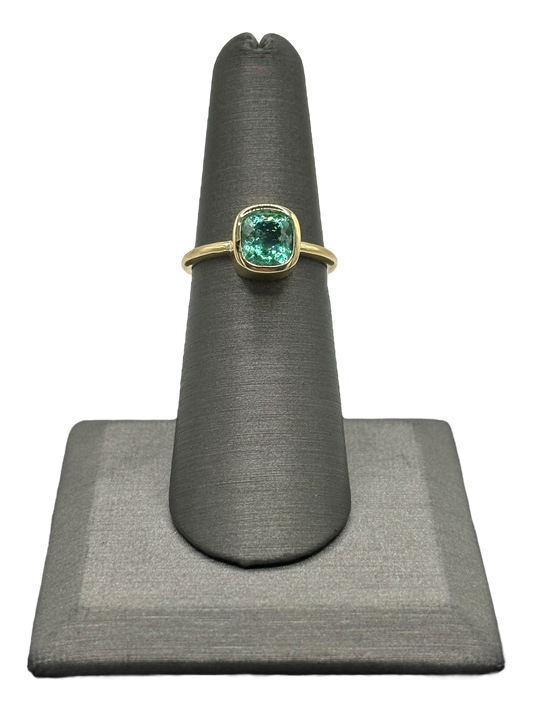 Bezel Set Cushion Cut Paraiba Tourmaline Ring