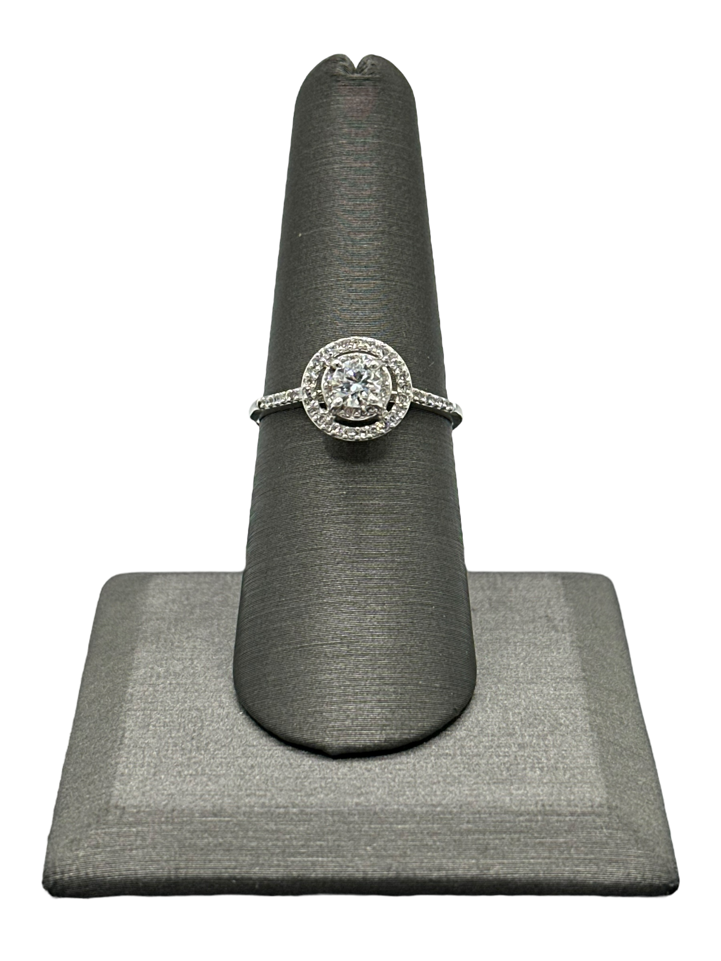 Round Cut Diamond Bridal Ring With Diamond Halo & Diamonds Down Shank