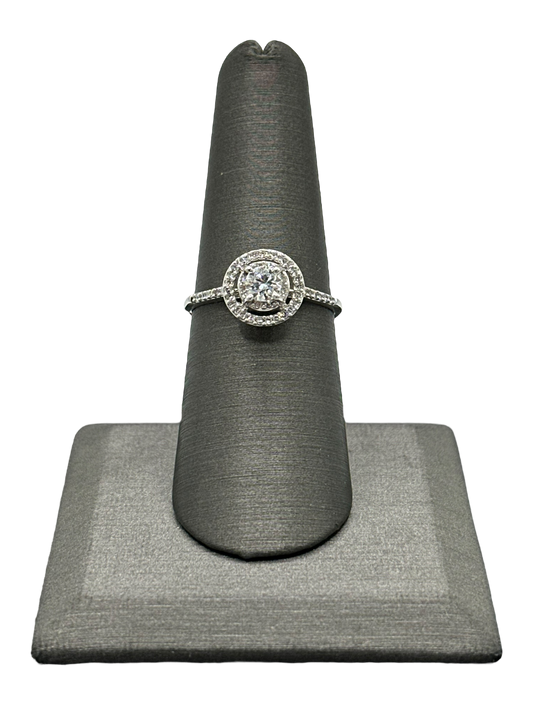 Round Cut Diamond Bridal Ring With Diamond Halo & Diamonds Down Shank