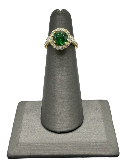 Tsavorite Ring With Diamond Halo & Diamond Eternity Shank