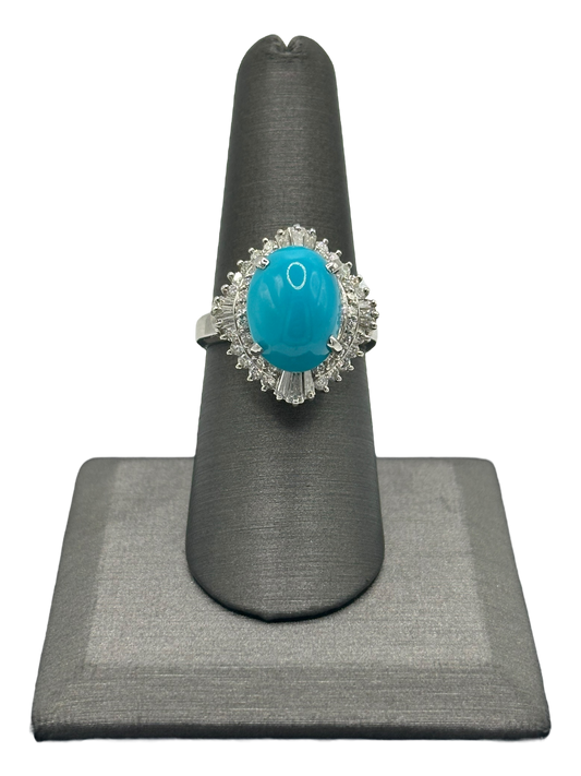 Turquoise Ring With Tapered Baguettes & Round Cut Diamonds