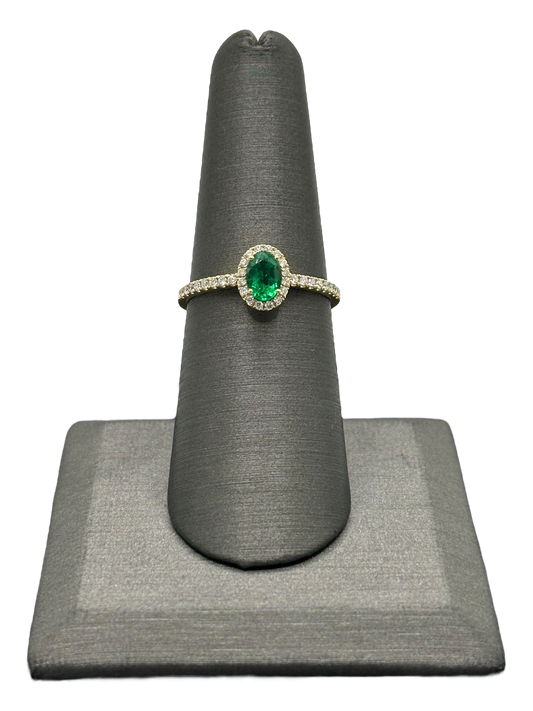 Oval Cut Emerald Ring With Diamond Halo