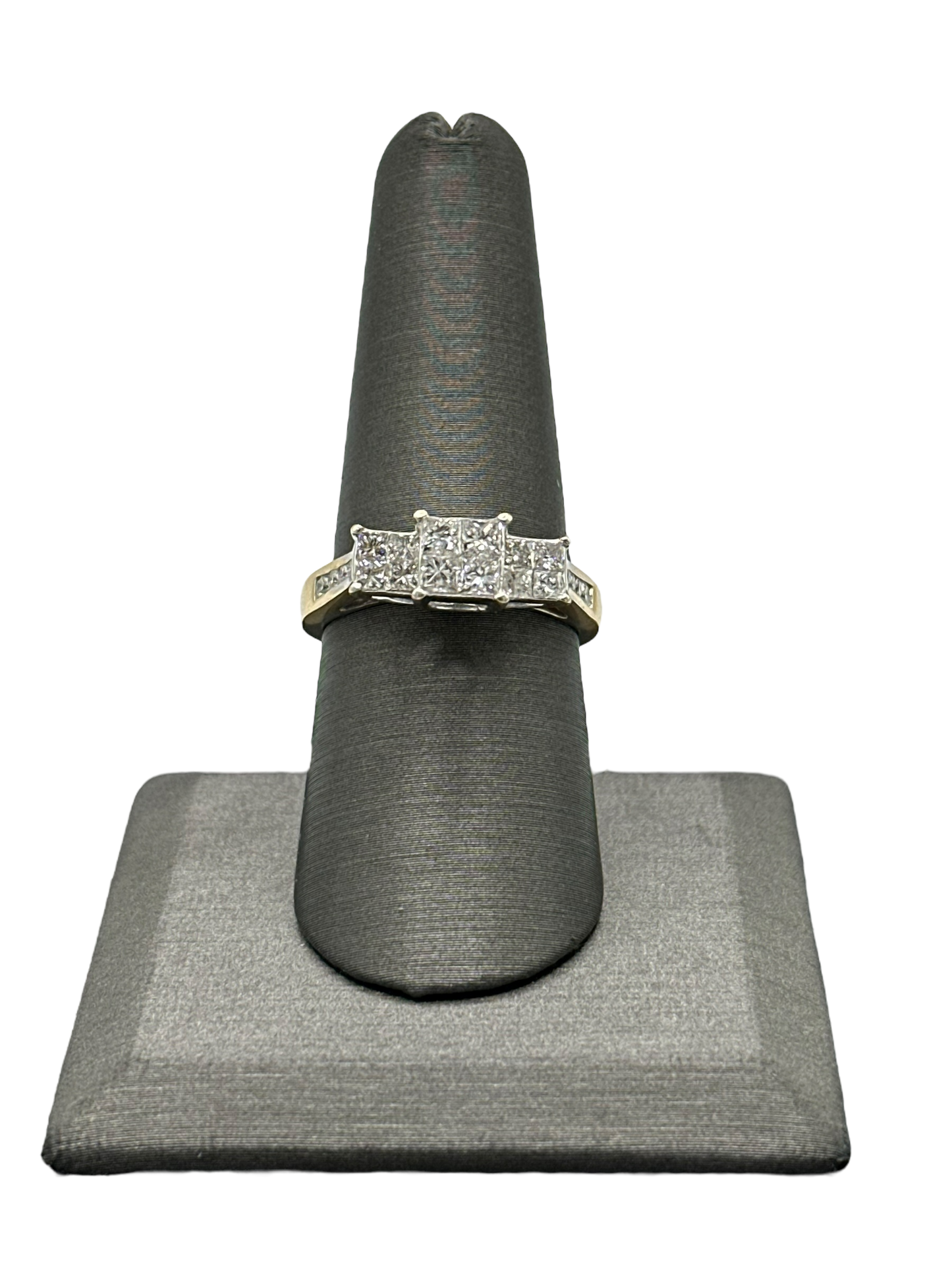 Three Head Cluster Princess Cut Diamond Bridal Ring With Channel Set Diamonds Down Shank