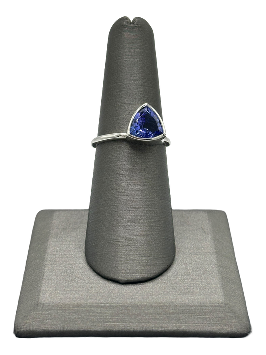 Off Center Trillion Cut Tanzanite Ring