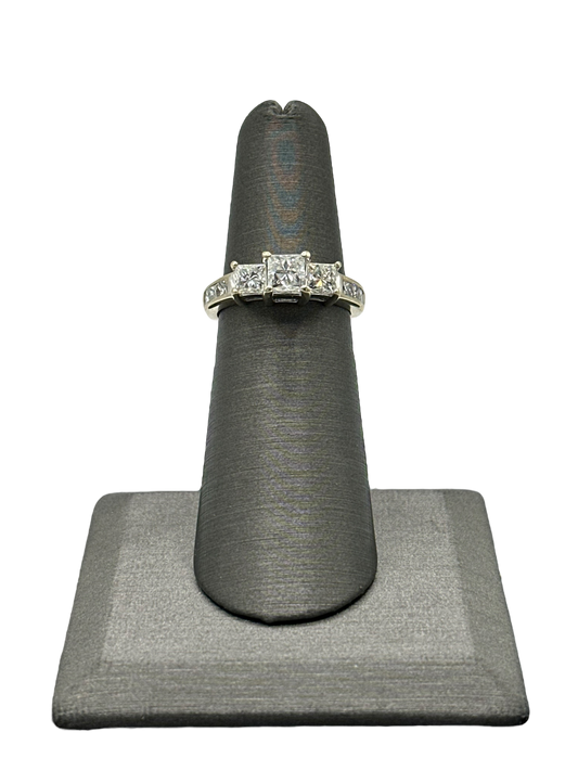 Three Princess Cut Diamond Bridal Ring With Princess Cut Diamonds Down Shank