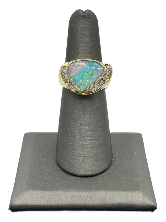 Boulder Opal Ring With Diamonds