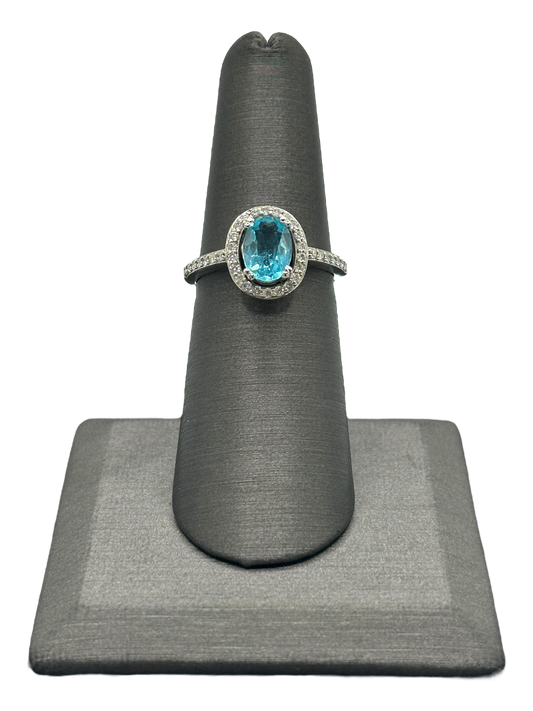 Apatite Ring With Diamond Halo