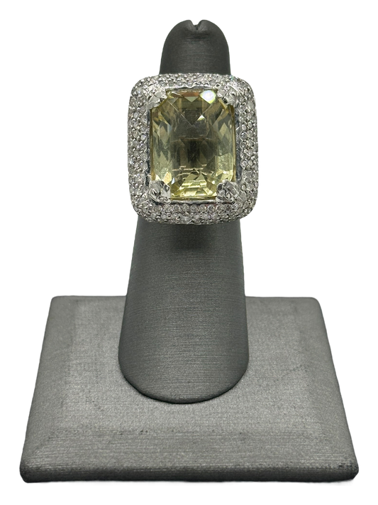 Yellow Quartz & Diamond Ring