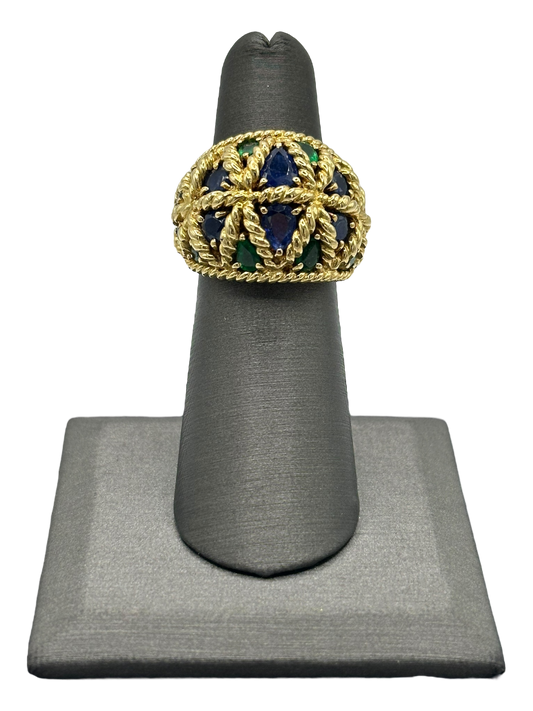 Sapphire & Emerald Rope Design Ring