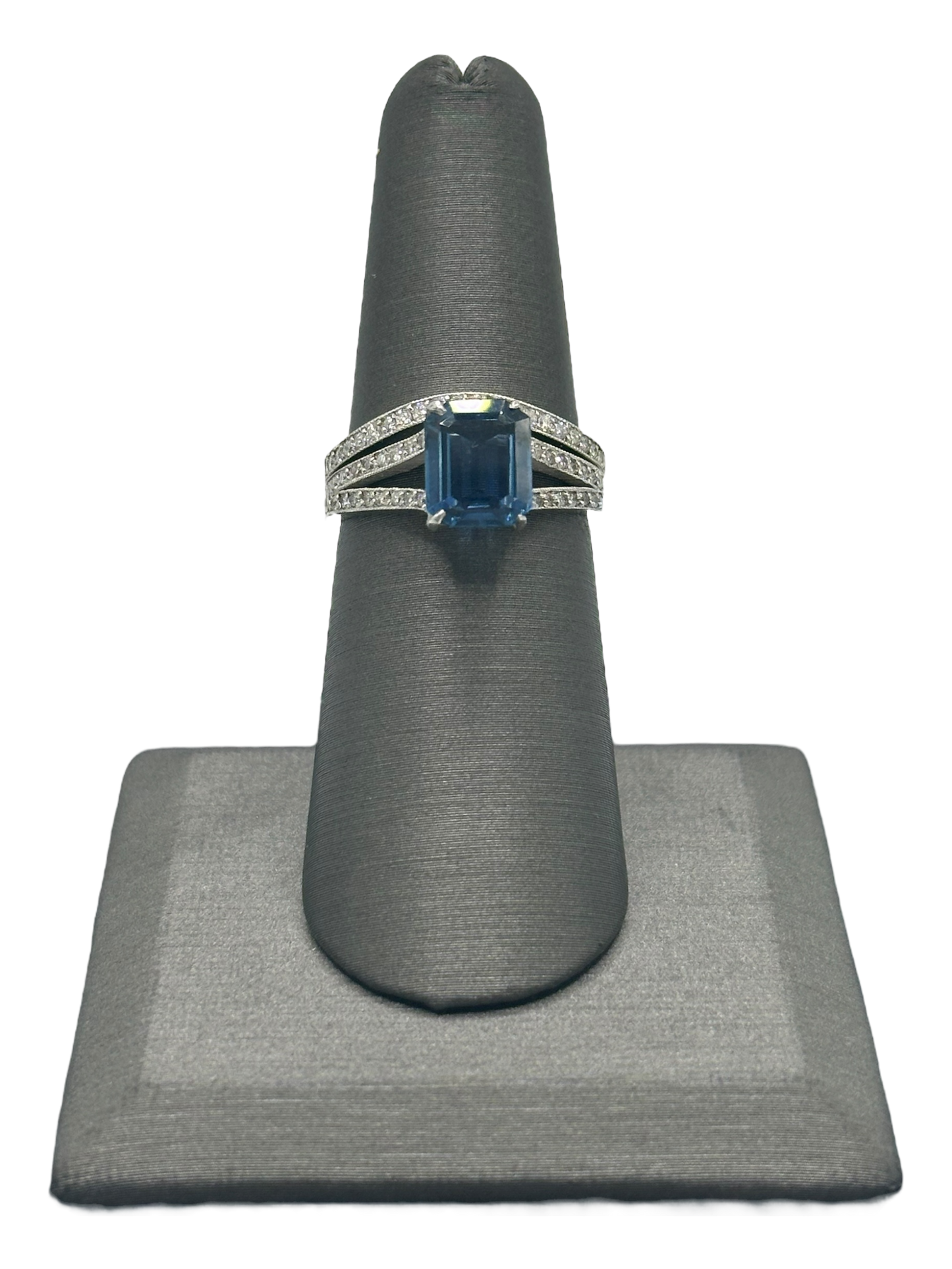 Emerald Cut Sapphire & Diamond Bridal Ring With Matching Diamond Band