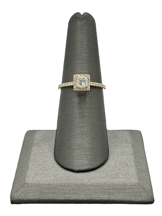 Princess Cut Diamond Bridal Ring With Square Diamond Halo & Diamonds Down Shank